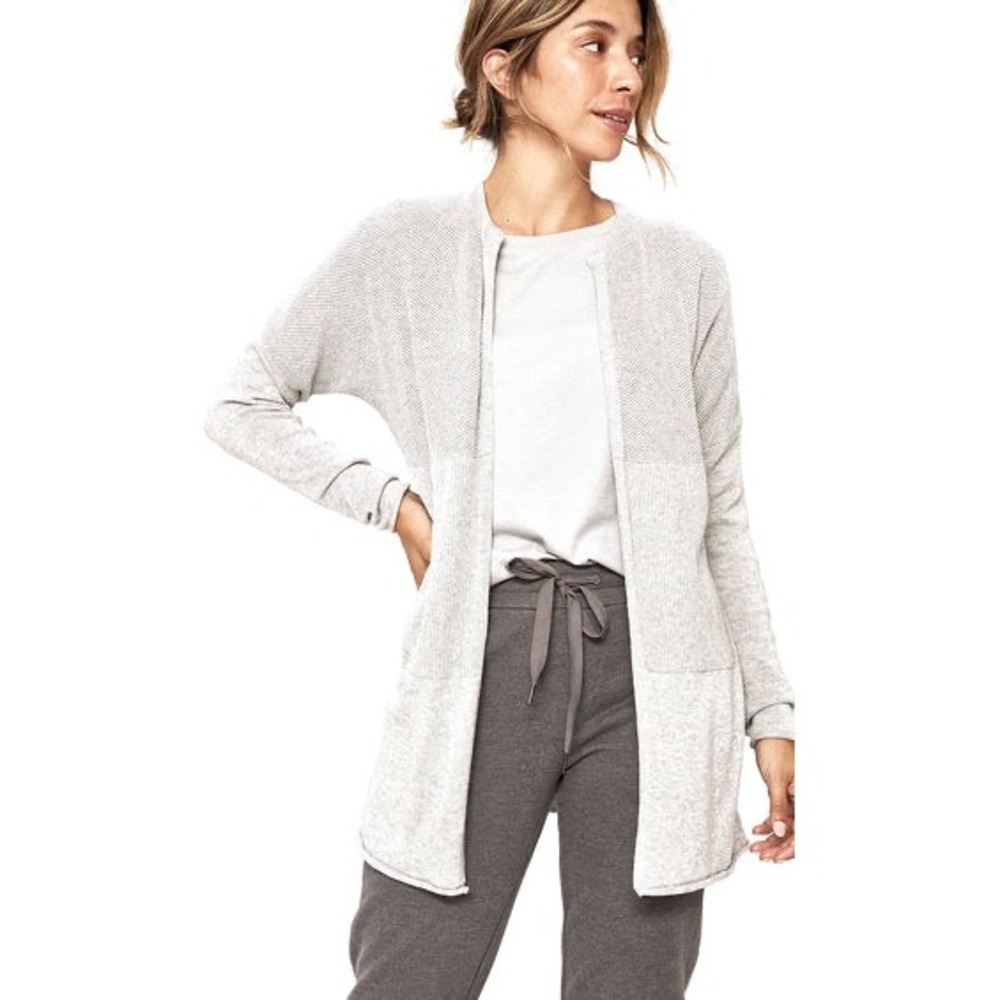 Lolë Marin Cardigan Knit Open Front Cardigan Sweater Light Grey Lole Size L‎